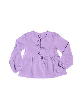 NWT | Lavender Cotton Long Sleeve Peplum Top with Tie-Front Size 10